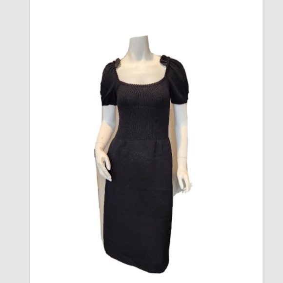 Vtg ST JOHN for Saks Fifth Avenue Short Puff Sleeve Sweater Dress - Picture 1 of 11